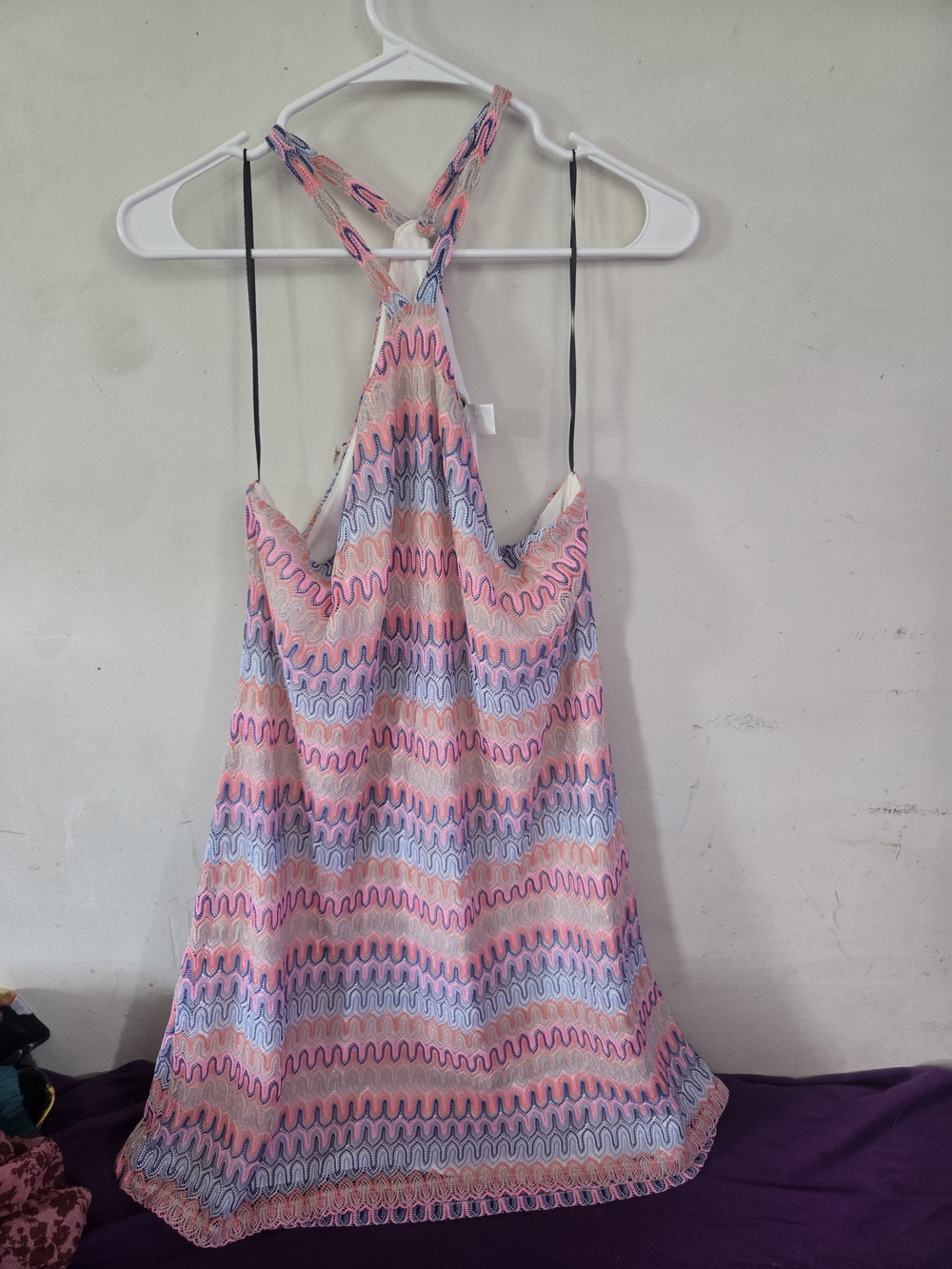 H&M Pink and Blue Wave-Trim Halter Dress
